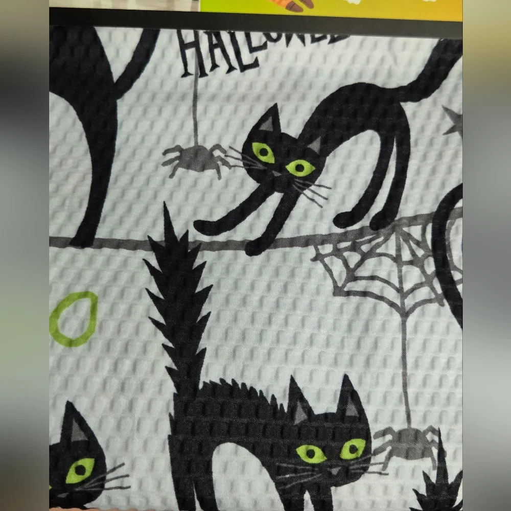 Boo Cat Halloween Water Resistant Fabric Shower Curtain with Black Cats